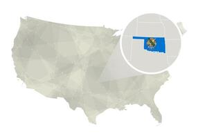 Polygonal abstract USA map with magnified Oklahoma state. vector