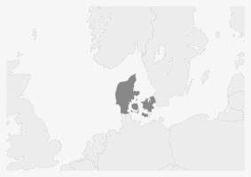 mapa de Europa con destacado Dinamarca mapa vector