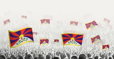 Abstract crowd with flag of Tibet. Peoples protest, revolution, strike and demonstration with flag of Tibet. vector