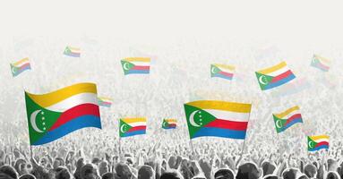 Abstract crowd with flag of Comoros. Peoples protest, revolution, strike and demonstration with flag of Comoros. vector