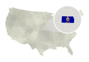 Polygonal abstract USA map with magnified Kansas state. vector