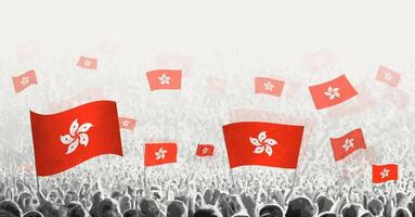 Abstract crowd with flag of Hong Kong. Peoples protest, revolution, strike and demonstration with flag of Hong Kong. vector