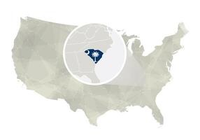 Polygonal abstract USA map with magnified South Carolina state. vector