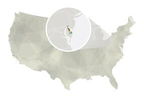 poligonal resumen Estados Unidos mapa con magnificado Delaware estado. vector