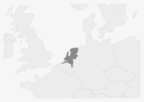 Map of Europe with highlighted Netherlands map vector