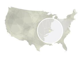 poligonal resumen Estados Unidos mapa con magnificado Rhode isla estado. vector