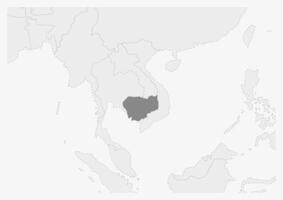 mapa de Asia con destacado Camboya mapa vector