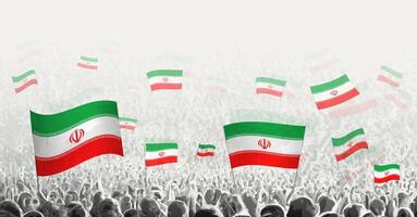 Abstract crowd with flag of Iran. Peoples protest, revolution, strike and demonstration with flag of Iran. vector