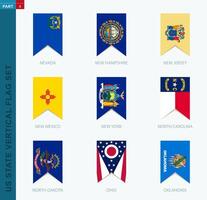 Nine vector vertical US state flag set. Vertical icon with state flag.