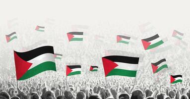 resumen multitud con bandera de Palestina. pueblos protesta, revolución, Huelga y demostración con bandera de Palestina. vector