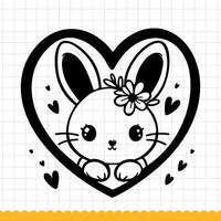 Cute bunny face in heart frame. Vector illustration.