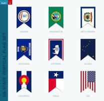 Nine vector vertical US state flag set. Vertical icon with state flag.