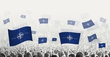 Abstract crowd with flag of Nato. Peoples protest, revolution, strike and demonstration with flag of Nato. vector