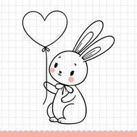 Cute baby bunny with heart shaped balloon. Vector illustration.