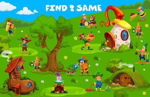 Find two same cartoon garden dwarf characters vector