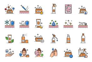 Face and hands skin care, dermatology line icons vector