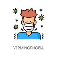 Human phobia, verminophobia anxiety line icon vector