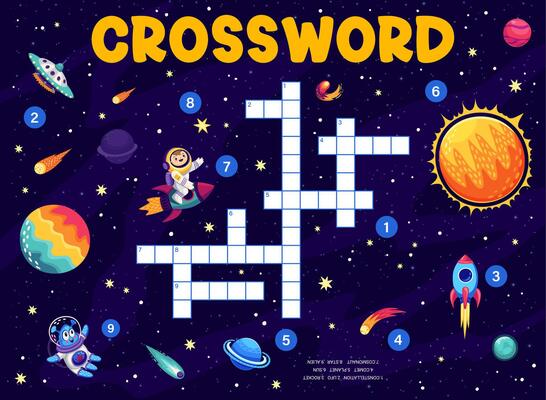 Crossword quiz game grid with galaxy space planets