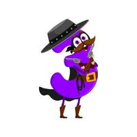 Cartoon cowboy and robber math number three vector