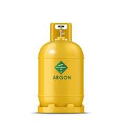 Realistic argon gas metal cylinder, yellow tank vector