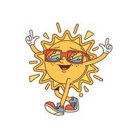 Groovy retro sun comical cartoon character vector