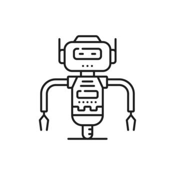 Robot or droid on wheel line and outline icon vector