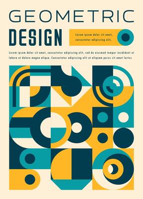Yellow, turquoise and beige bauhaus pattern poster