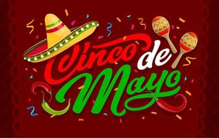 Cinco de mayo typography with sombrero, confetti vector