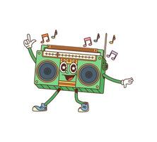 Groovy retro tape recorder cartoon character vector