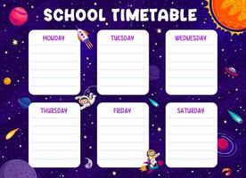 Education timetable with kid astronaut in space vector