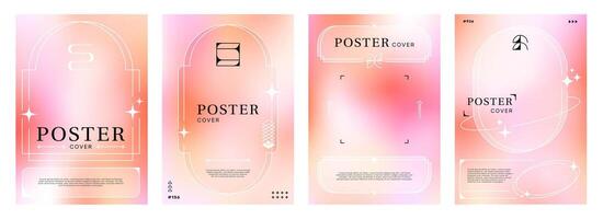 Pastel gradient y2k posters with abstract frame vector