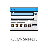 Review snippets. Serp icon. Search engine result vector