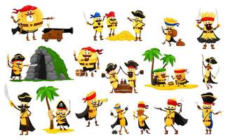 Cartoon italian pasta pirate or corsair characters vector