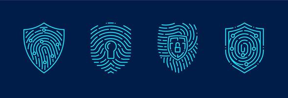 Fingerprint shield icon for secure lock technology vector