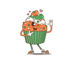 Cartoon retro groovy irish cupcake character vector