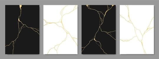 Golden Kintsugi cracks on marble texture pattern vector