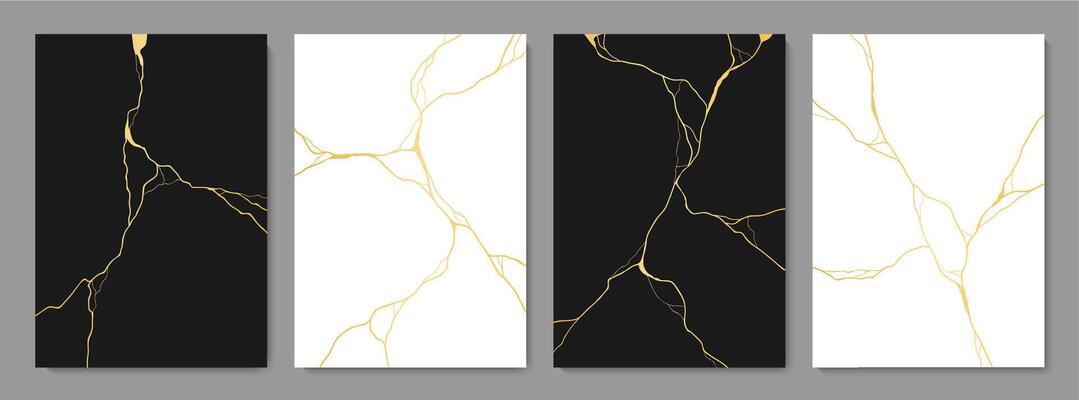 Golden Kintsugi cracks on marble texture pattern