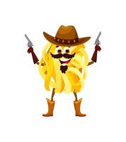Cartoon tagliatelle Italian pasta cowboy, sheriff vector