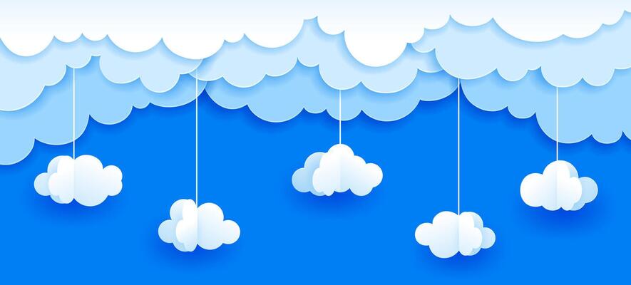 Sky clouds paper cut 3d vector natural landscape