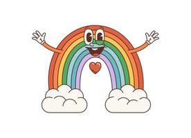 cartoon rainbow groovy character with a wide smile vector