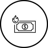 dólar en icono de vector de fuego