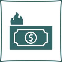 dólar en icono de vector de fuego