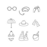 Summer set line elements Doodle icons coloring vector