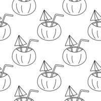 Coconut cocktail with umbrella and straw pattern vector