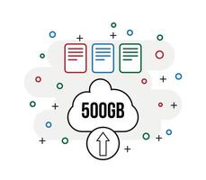 500 gb nube almacenamiento. diseño subir archivos y documentos, concepto salvar archivos en línea vector
