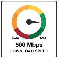 500 Mbps download speed. Slow and fast internet meter, downloading data isolated on white background vector