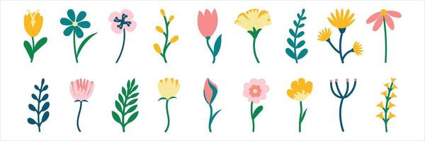 set colored Spring Flowers elements plants garden vector