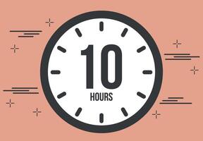 10 hours. 10 hours clock timer. Remaining time, digital hours marker chronometer vector