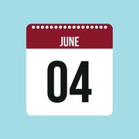 4 June calendar vector icon. Red and black June date for the days of the month and the week on a light background