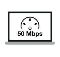 50 Mbps connection. Computer screen design with internet speed and data download vector